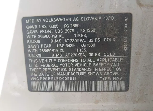 WVGEP9BP4ED005519 2014 2014 Volkswagen Touareg- Tdi Lux 9