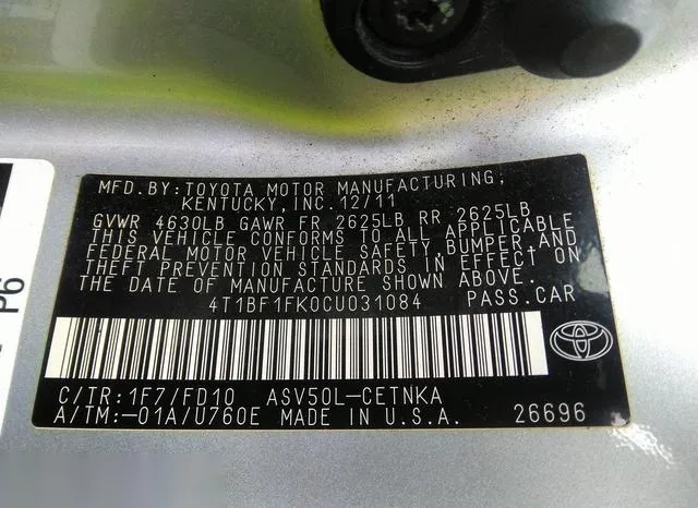 4T1BF1FK0CU031084 2012 2012 Toyota Camry- LE 9