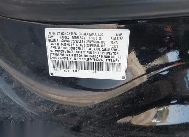 5FNRL38747B026663 2007 2007 Honda Odyssey- Ex-L 9