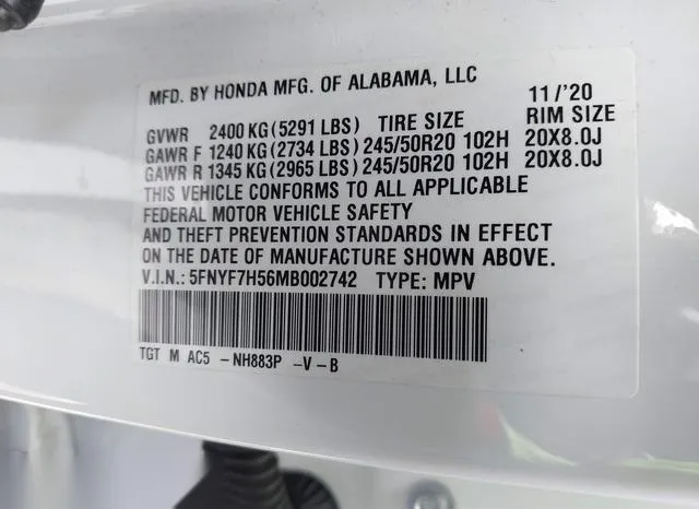 5FNYF7H56MB002742 2021 2021 Honda Passport- 2Wd Ex-L 9