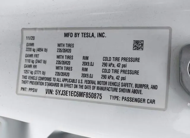 5YJ3E1EC6MF850875 2021 2021 Tesla Model 3- Performance Dual  9