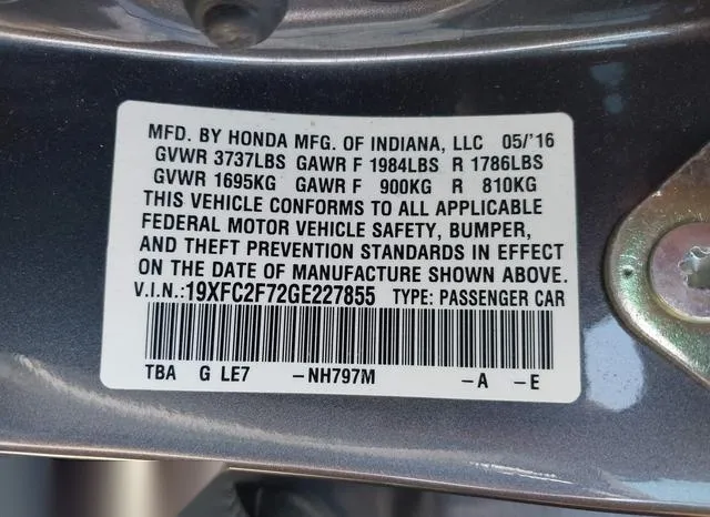 19XFC2F72GE227855 2016 2016 Honda Civic- EX 9