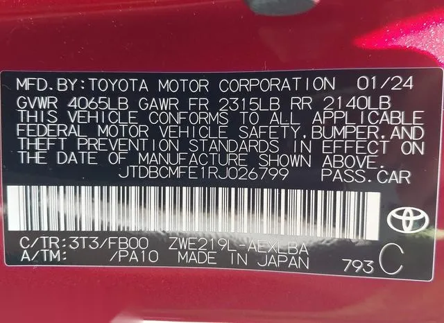 JTDBCMFE1RJ026799 2024 2024 Toyota Corolla- Hybrid Le 9