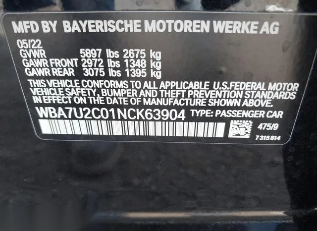 WBA7U2C01NCK63904 2022 2022 BMW 7 Series- 750 I Xdrive 9