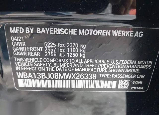 WBA13BJ08MWX26338 2021 2021 BMW 5 Series- 530I Xdrive 9