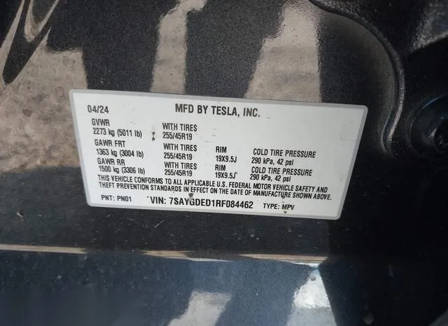 7SAYGDED1RF084462 2024 2024 Tesla Model Y- Long Range Dual 9