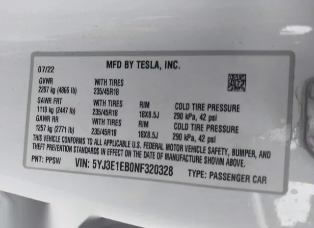 5YJ3E1EB0NF320328 2022 2022 Tesla Model 3- Long Range Dual M 9