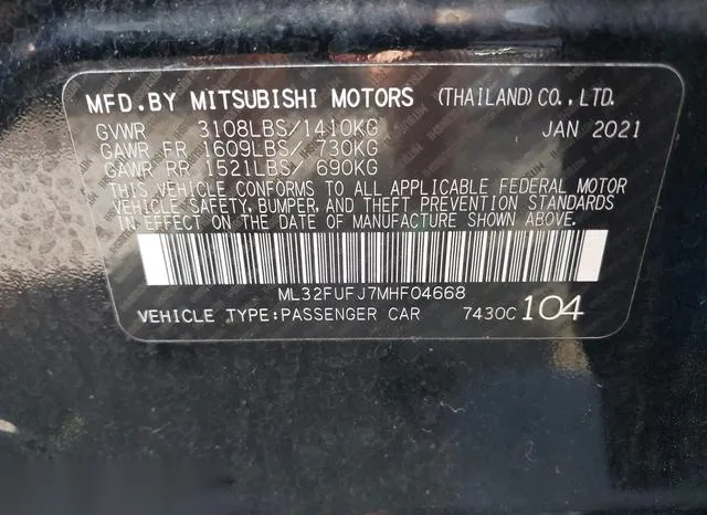 ML32FUFJ7MHF04668 2021 2021 Mitsubishi Mirage- G4 Carbonite 9