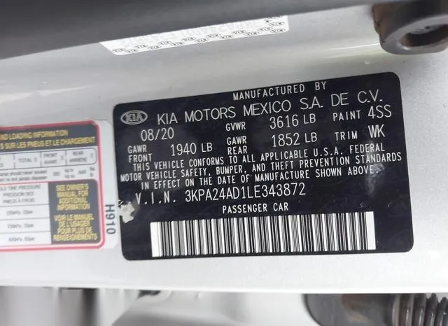 3KPA24AD1LE343872 2020 2020 KIA Rio- LX 9