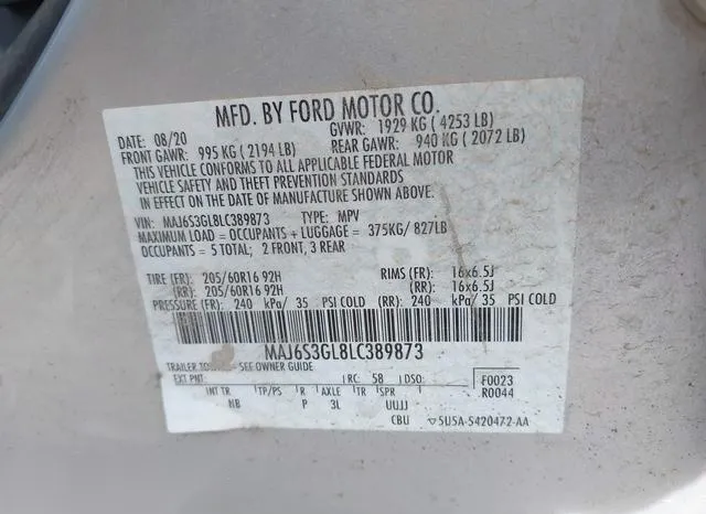 MAJ6S3GL8LC389873 2020 2020 Ford Ecosport- SE 9