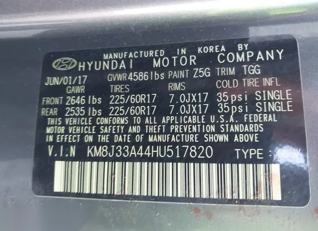 KM8J33A44HU517820 2017 2017 Hyundai Tucson- SE 9