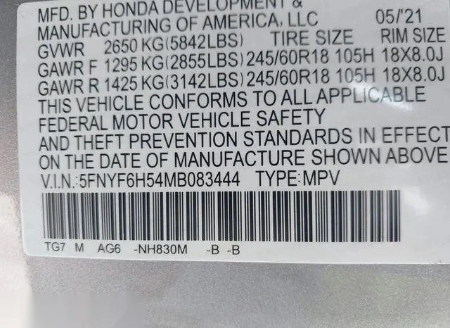 5FNYF6H54MB083444 2021 2021 Honda Pilot- Awd Ex-L 9