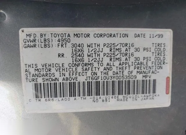 JT6GF10U3Y0053509 2000 2000 Lexus RX- 300 9