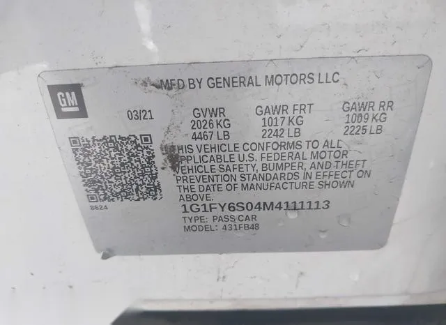 1G1FY6S04M4111113 2021 2021 Chevrolet Bolt- Ev Fwd Lt 9