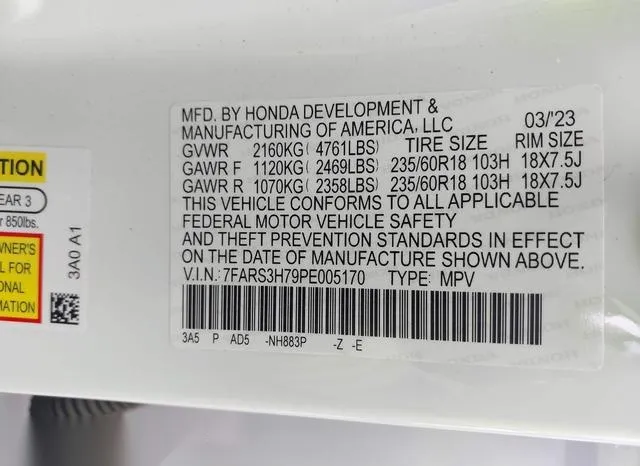 7FARS3H79PE005170 2023 2023 Honda CR-V- Ex-L 2Wd 9