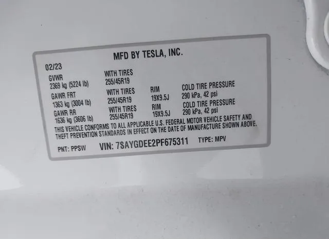 7SAYGDEE2PF675311 2023 2023 Tesla Model Y- Awd/Long Range D 9