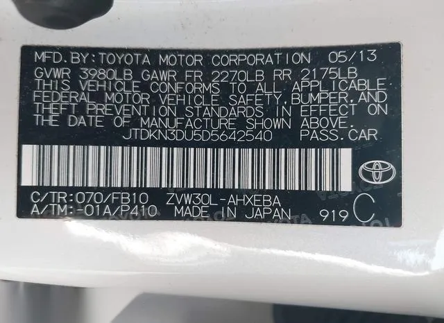 JTDKN3DU5D5642540 2013 2013 Toyota Prius- Three 9