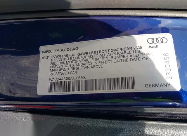 WAUDAAF45MA086806 2021 2021 Audi A4- Premium 45 Tfsi S Line 9