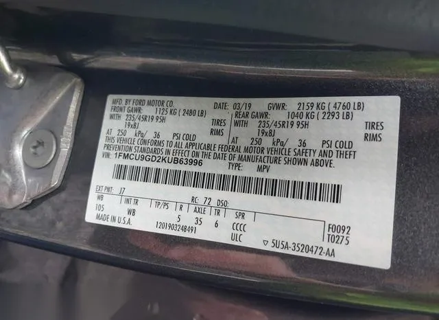 1FMCU9GD2KUB63996 2019 2019 Ford Escape- SE 9