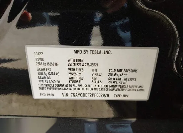 7SAYGDEF2PF602979 2023 2023 Tesla Model Y- Awd/Performance 9