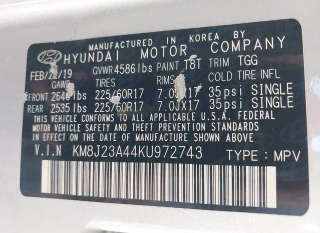 KM8J23A44KU972743 2019 2019 Hyundai Tucson- SE 9