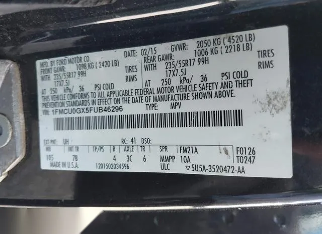 1FMCU0GX5FUB46296 2015 2015 Ford Escape- SE 9