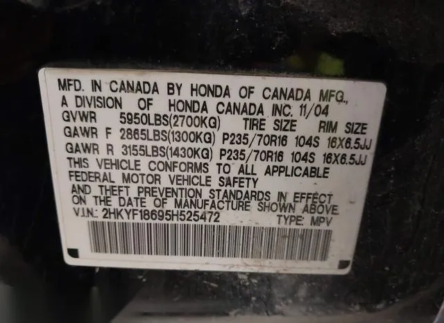 2HKYF18695H525472 2005 2005 Honda Pilot- Ex-L 9