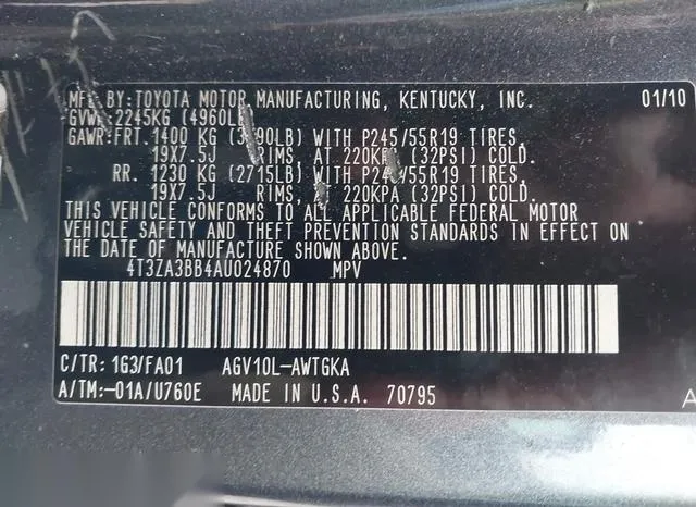 4T3ZA3BB4AU024870 2010 2010 Toyota Venza 9