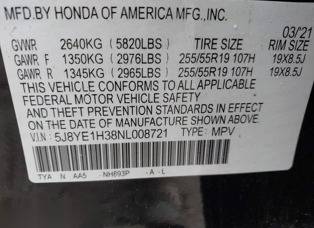 5J8YE1H38NL008721 2022 2022 Acura MDX- Standard 9