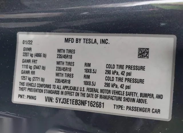 5YJ3E1EB3NF162681 2022 2022 Tesla Model 3- Long Range Dual 9