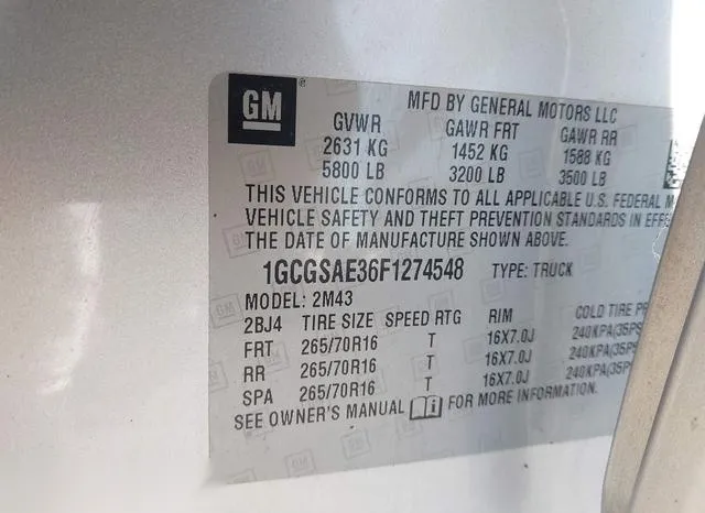 1GCGSAE36F1274548 2015 2015 Chevrolet Colorado- WT 9