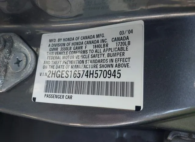 2HGES16574H570945 2004 2004 Honda Civic- LX 9