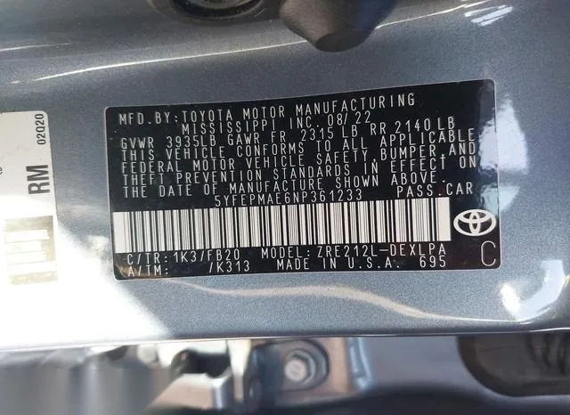 5YFEPMAE6NP361233 2022 2022 Toyota Corolla- LE 9