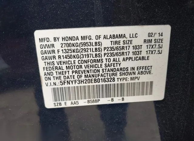 5FNYF3H20EB016328 2014 2014 Honda Pilot- LX 9