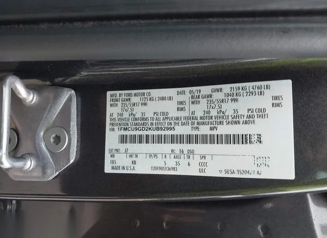 1FMCU9GD2KUB92995 2019 2019 Ford Escape- SE 9