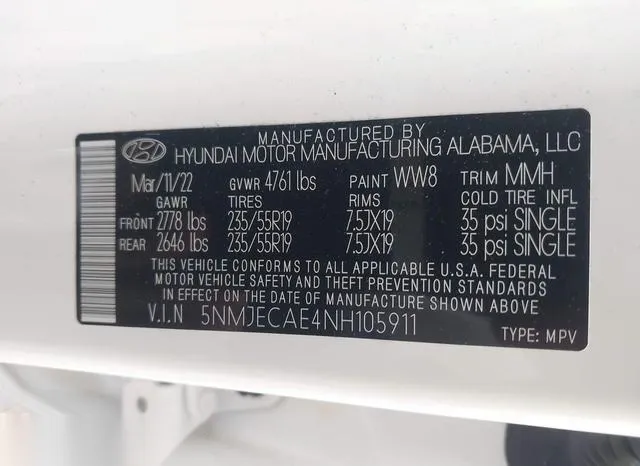 5NMJECAE4NH105911 2022 2022 Hyundai Tucson- Limited 9