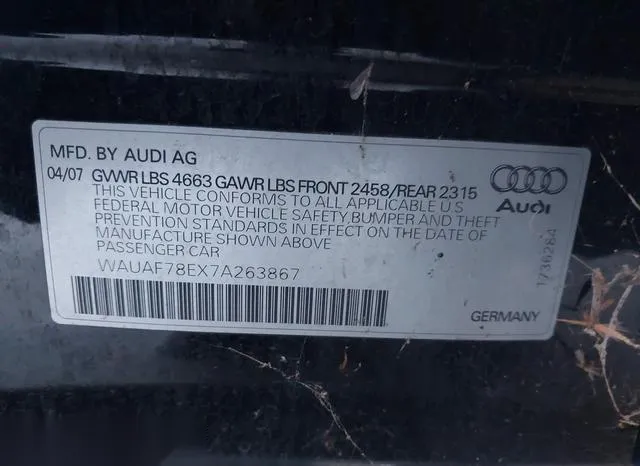 WAUAF78EX7A263867 2007 2007 Audi A4- 2-0T 9