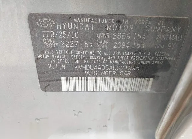 KMHDU4AD5AU021995 2010 2010 Hyundai Elantra- Gls 9