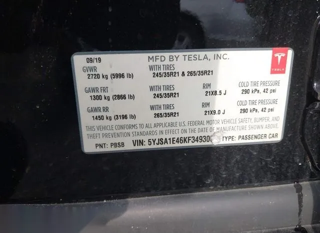 5YJSA1E46KF349305 2019 2019 Tesla Model S- 100D/Long Range/P 9