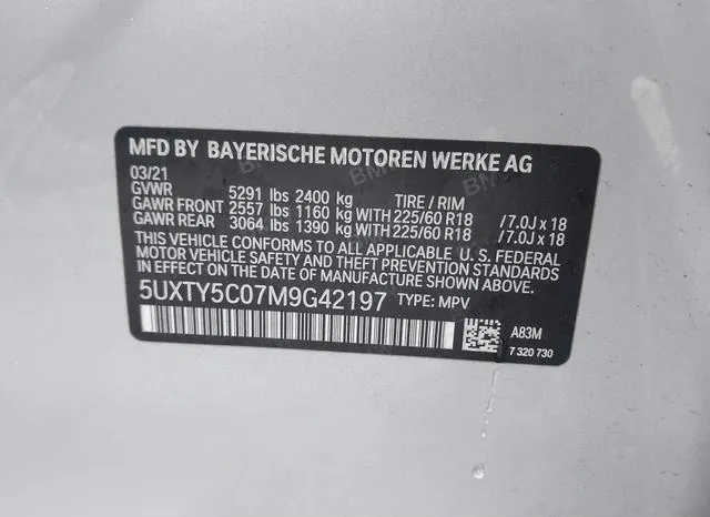 5UXTY5C07M9G42197 2021 2021 BMW X3- Xdrive30I 9