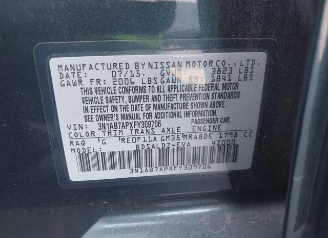 3N1AB7APXFY309706 2015 2015 Nissan Sentra- SV 9