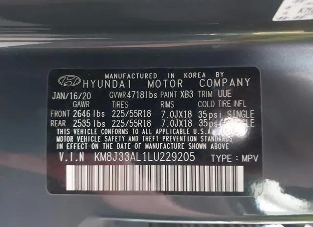 KM8J33AL1LU229205 2020 2020 Hyundai Tucson- Sel 9