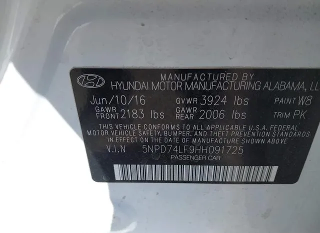 5NPD74LF9HH091725 2017 2017 Hyundai Elantra- SE 9