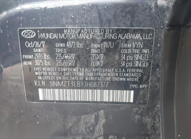 5NMZT3LB9JH087377 2018 2018 Hyundai Santa Fe- Sport 2-4L 9