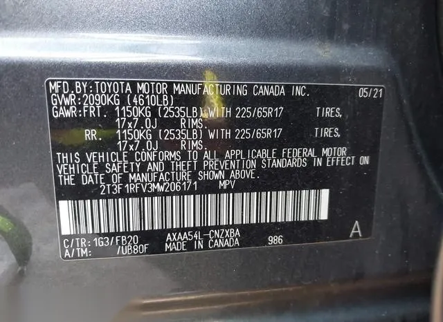 2T3F1RFV3MW206171 2021 2021 Toyota RAV4- LE 9