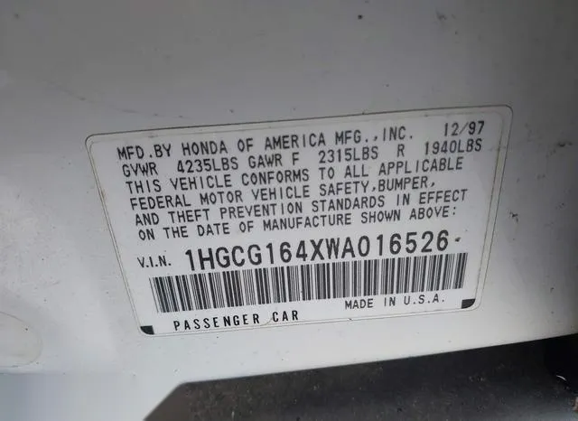 1HGCG164XWA016526 1998 1998 Honda Accord- Lx V6 9