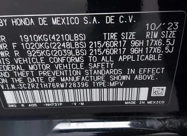 3CZRZ1H76RM728396 2024 2024 Honda HR-V- 2Wd Ex-L/2Wd Ex-L W/ 9