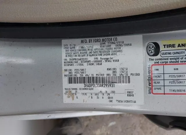 3FADP0L33AR295931 2010 2010 Ford Fusion- Hybrid 9