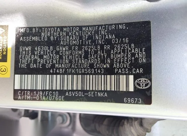 4T4BF1FK1GR569143 2016 2016 Toyota Camry- LE 9