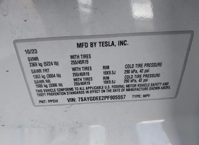 7SAYGDEE2PF905557 2023 2023 Tesla Model Y- Awd/Long Range D 9